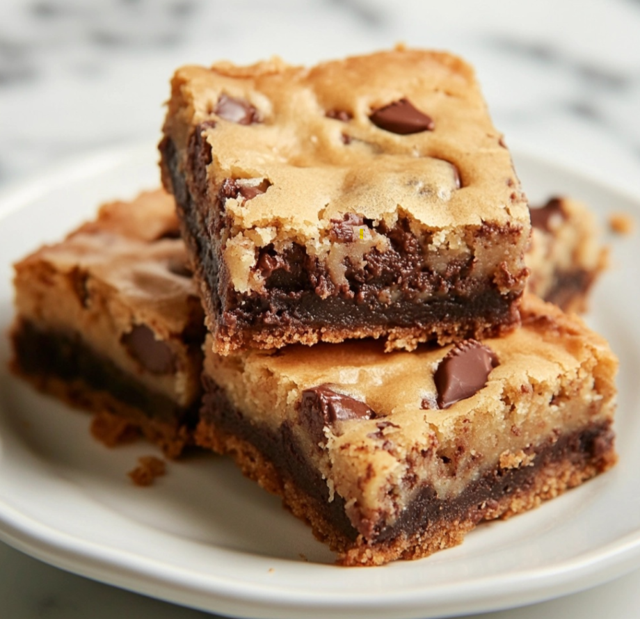 Freshly baked brookies with a gooey brownie and cookie layer.