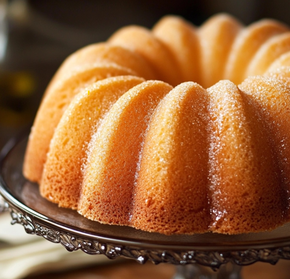 Moist and fluffy vanilla bundt cake with a light glaze.